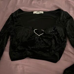 black velvet long sleeve top with heart